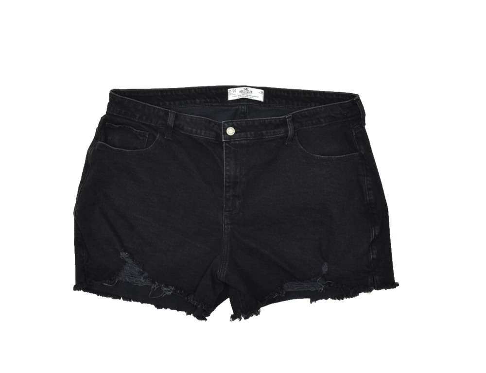 Hollister Curvy Ultra High-Rise Mom Short Distressed Black Plus Size 35 Cotton